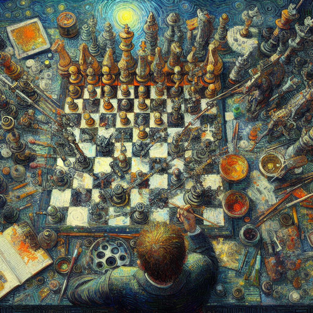 Painting of chess board with Van Gogh style